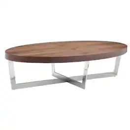 Manhattan Lane - Tini 55 Inch Coffee Table, Oval Top, Chrome Frame - Brown, Chrome