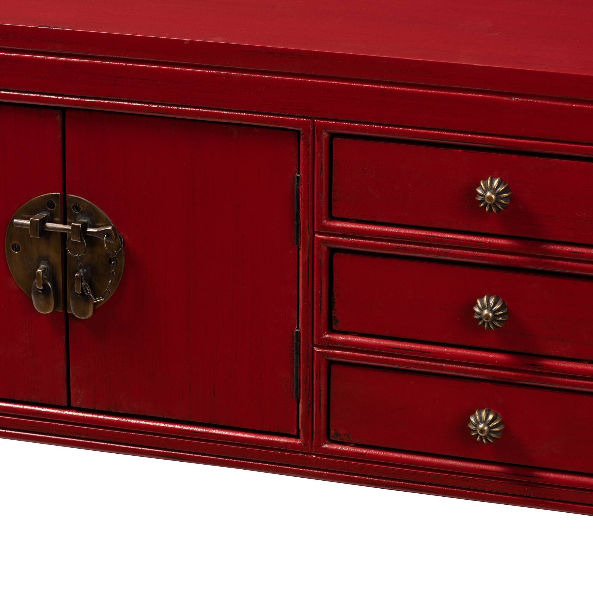 Alt View 2. Baxton Studio - Melodie Classic and Antique Finished Wood Bronze Finished Accents 6-Drawer Console Table - Red.