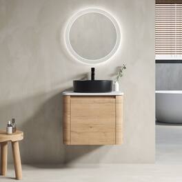 Loheer - 24 inch wall mounted bathroom vanity with ceramic art sink - Imitative Oak