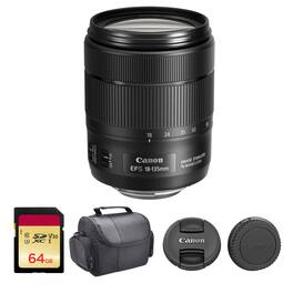 Canon - EF-S 18-135mm f/3.5-5.6 IS USM Lens (1276C002) + 64GB Card + Camera Bag - Black