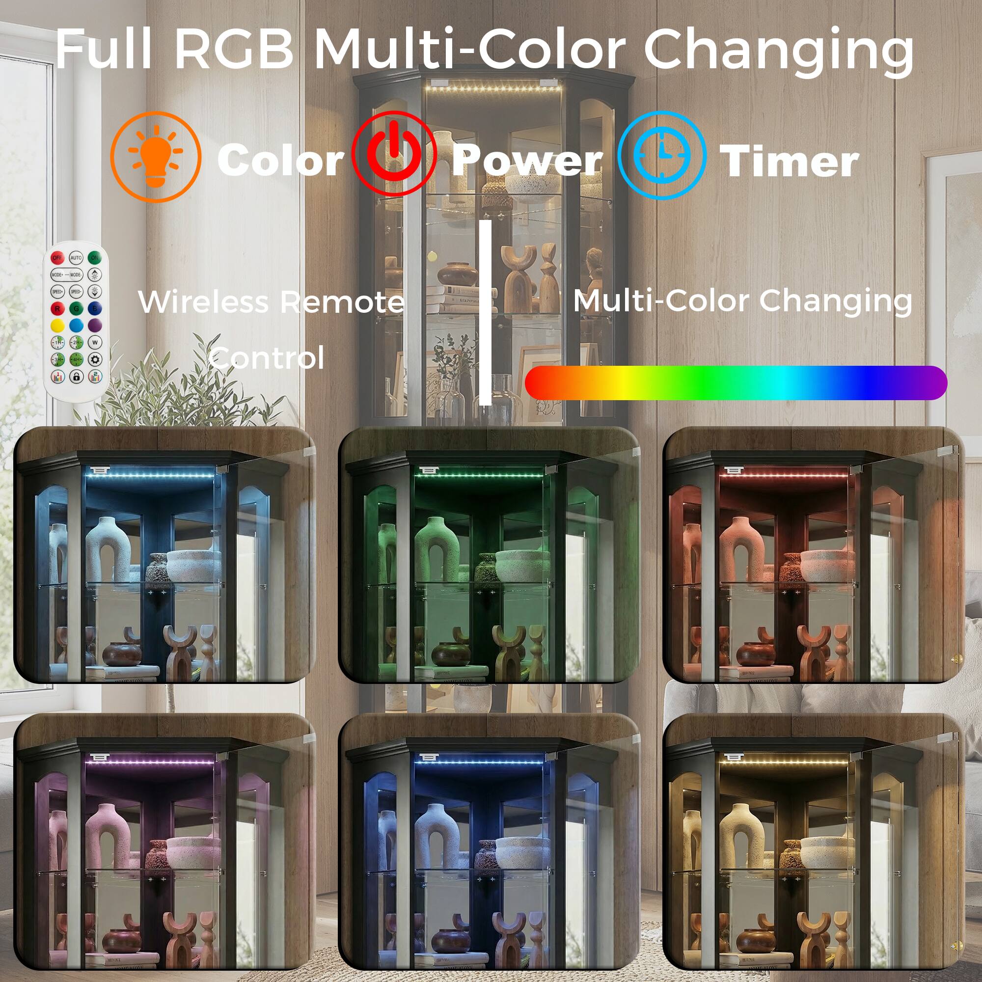 Full RGB Multi-Color Changing  
Color Power Timer  
Wireless Remote Control  
Multi-Color Changing