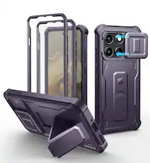 Front. Dexnor - Phone Case for Motorola Edge 2025 with 2 Front Frame, Magnetic Slide Camera Cover, Protective Shockproof Bumper - Phantom Purple.