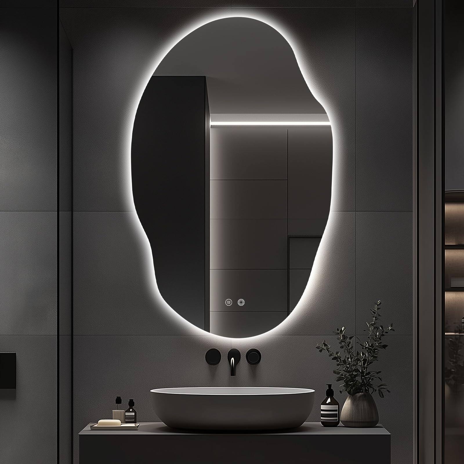 Earthley Blooms - Led Bathroom Mirror With Lights Asymmetrical Vanity For Wall Front And Backlit Anti Fog 3 Colors Dimmable - Clear-40"L x 30"W