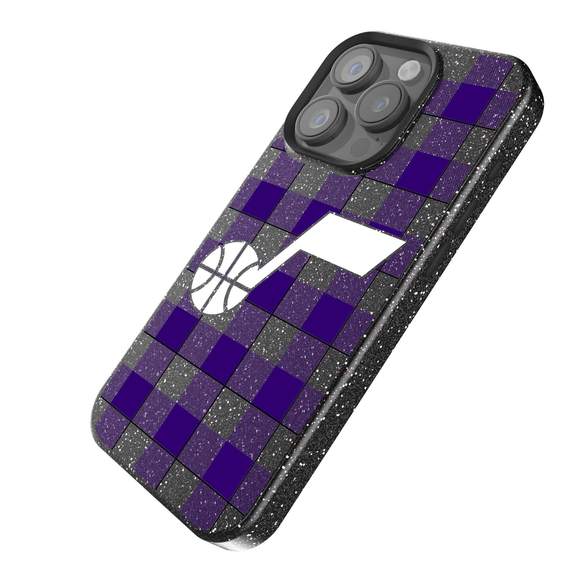 Alt View 1. Keyscaper - Utah Jazz Plaid Bling iPhone Case - 15 Pro Max - Black.