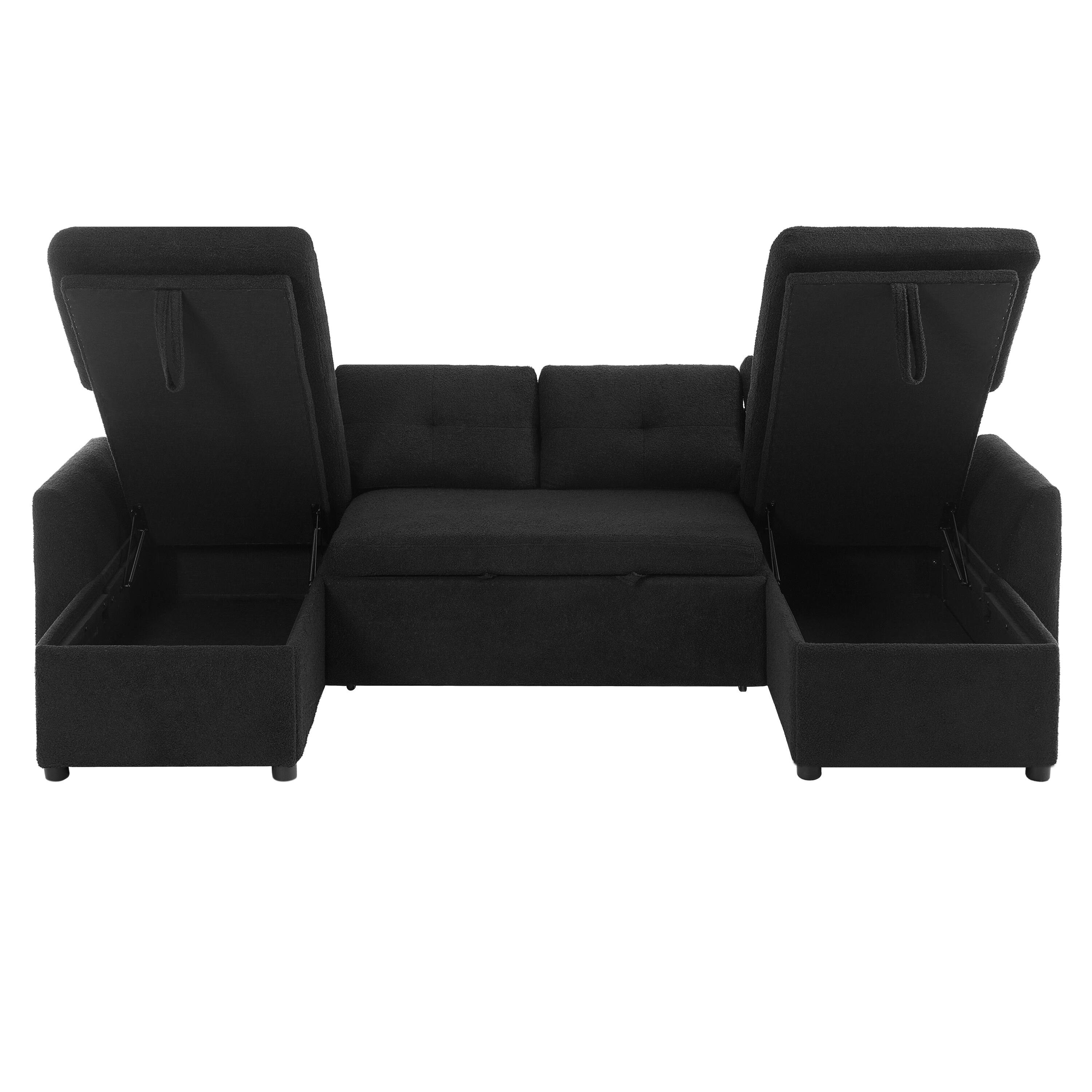 Alt View 2. Whisen - Modern U-shaped Sectional Sofa Bed with Storage and USB Ports for Living Room - Black.