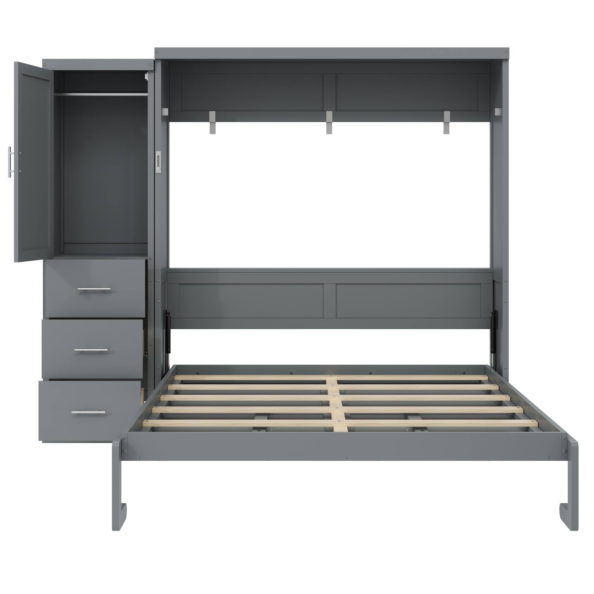 Alt View 2. Whisen - Queen Size Murphy Bed with Wardrobe and Drawers, Space-Saving Folding Bed for Guest Room and Small Spaces - Gray.