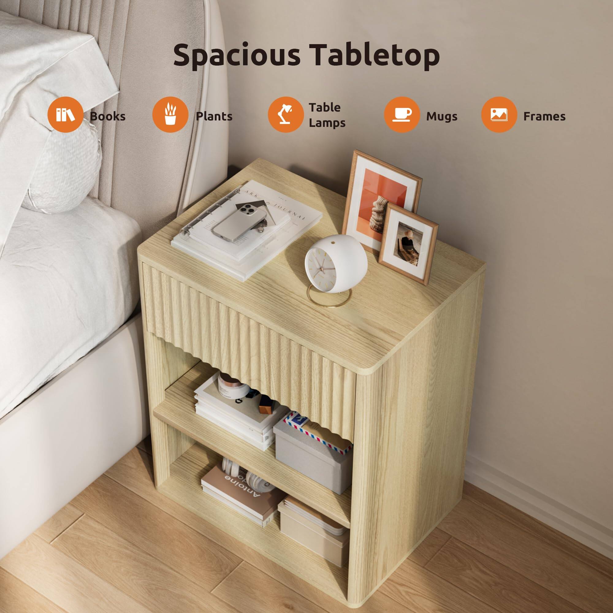 Spacious Tabletop

- Books
- Plants
- Table Lamps
- Mugs
- Frames