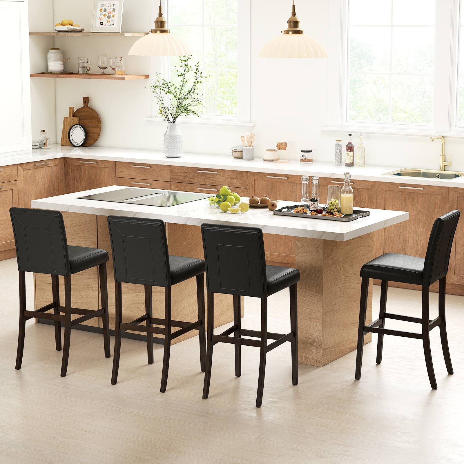 Alt View 3. Gymax - Gymax Set of 4 Bar Stools 29 '' Counter Height Barstool Pub Chair Rubber Wood Black - Black.