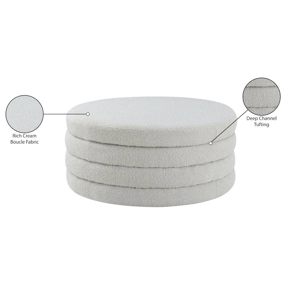 Rich Cream Boucle Fabric  
Deep Channel Tufting
