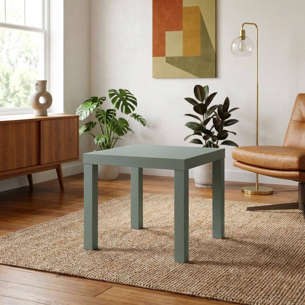 Angle. FurniFact - Square Side Table Set of 2 with Thick Tabletops and Sage Green Finish - Sage Green.