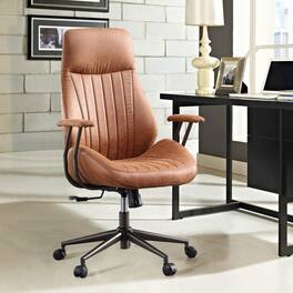 Ovios - Ergonomic High Back Office Chair, 300lb Capacity, Suede Fabric & Smooth Rolling Wheels for Workspace - Brown