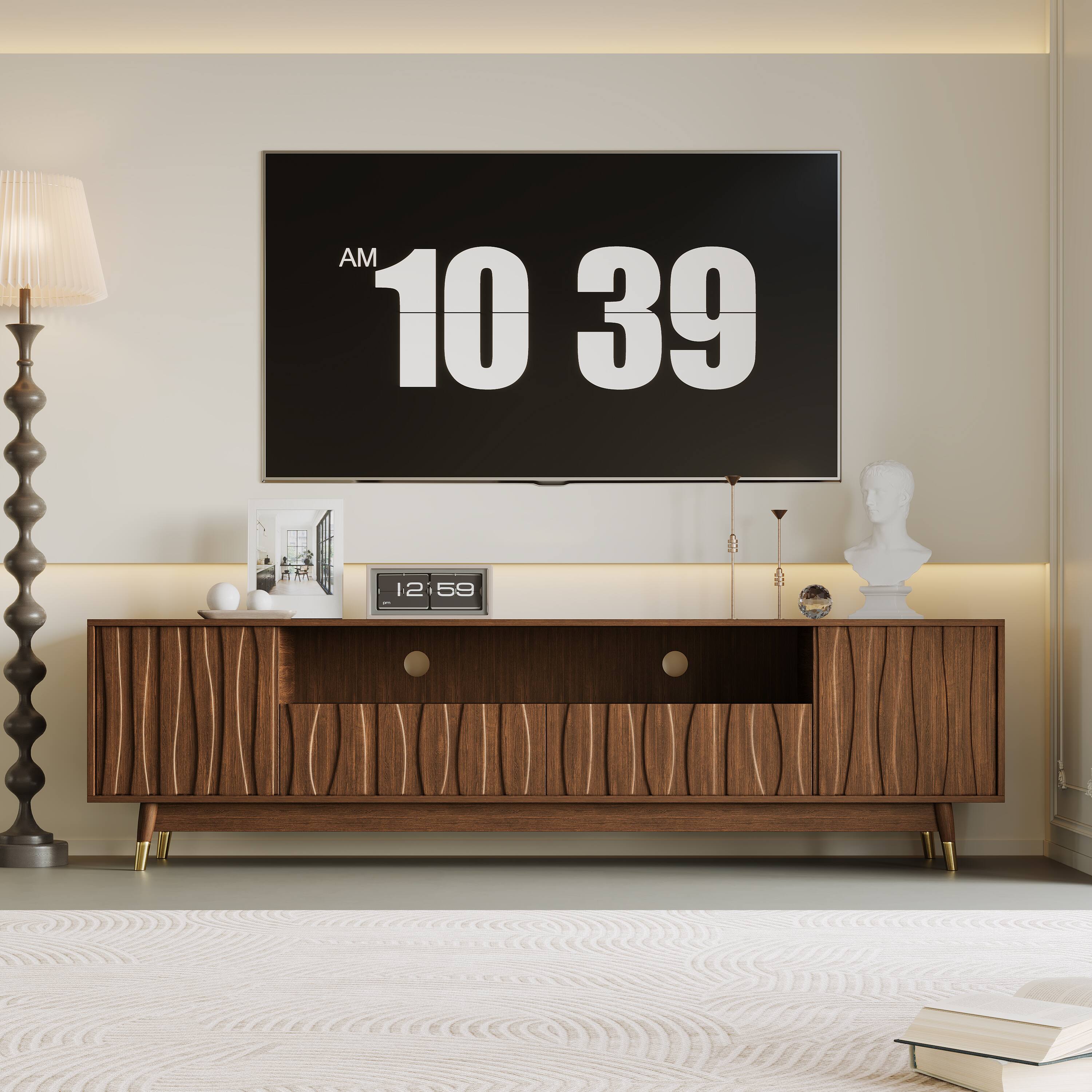 Alt View 2. MSOOB - 78.74" Wood TV Stand with 2 Drawer and 2 Cabinet for 85" TV, Modern Entertainment Center with Open Shelf for Living Room - brown.