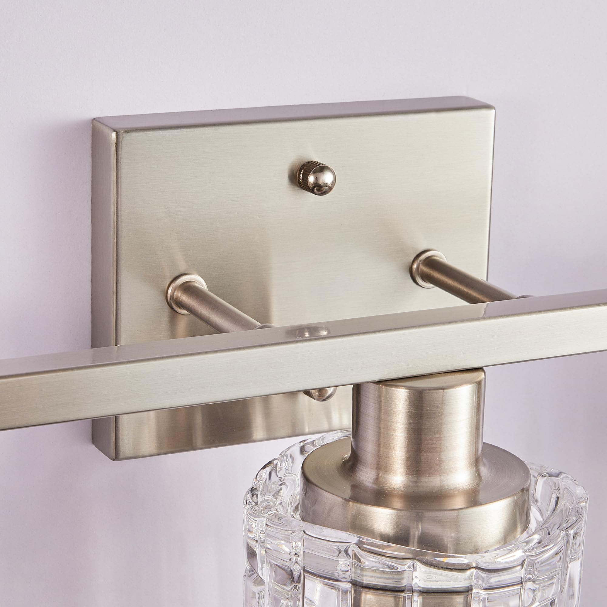 Alt View 4. Comfort Essence - Light Brushed Nickel Bathroom Vanity Over Mirror Modern Lighting With Crystal Glass Shade Wall Mount Fixtur - Silver Chrome 3-Light.