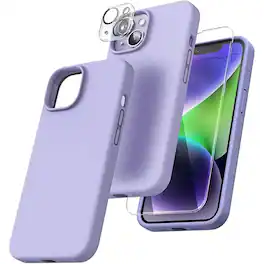 Bundle - Entronix - for iPhone 14 Plus - Silicone Case, Screen Protector & Camera Lens Protector - Purple