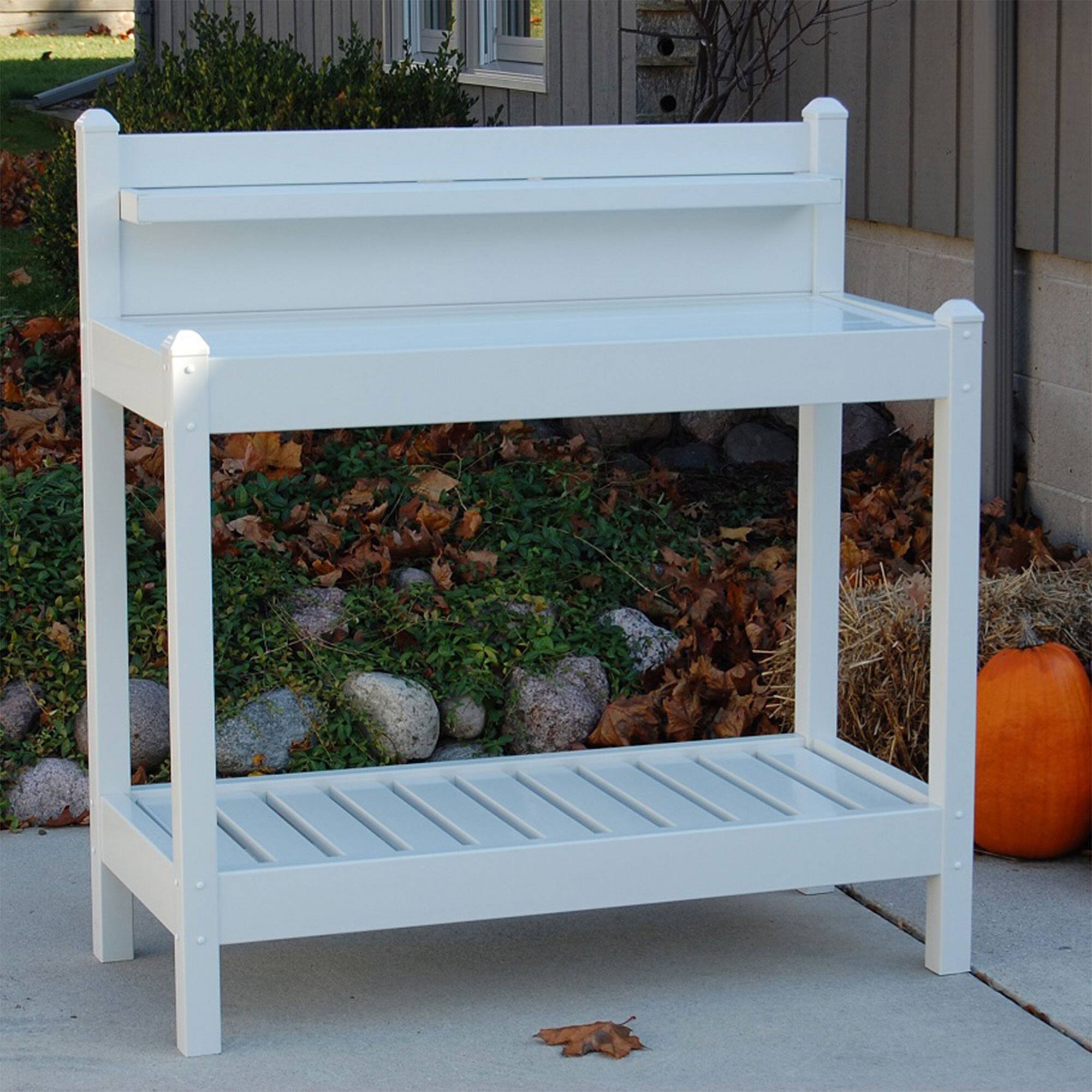 Alt View 7. Dura-Trel - Dura-Trel Greenfield Outdoor Table Potting Bench for Gardening Supplies, White - White.