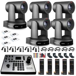 5 x PTZOptics Move 4K PTZ Camera with 30x Zoom (Gray) (PT30X-4K-GY-G3) + PT-JOY-G4 Controller + 5 x Wall Mount