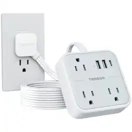 TESSAN - 3-Outlet, 2-USB, 1-USB-C Surge Protector Strip with 3 ft Cord - Grey White