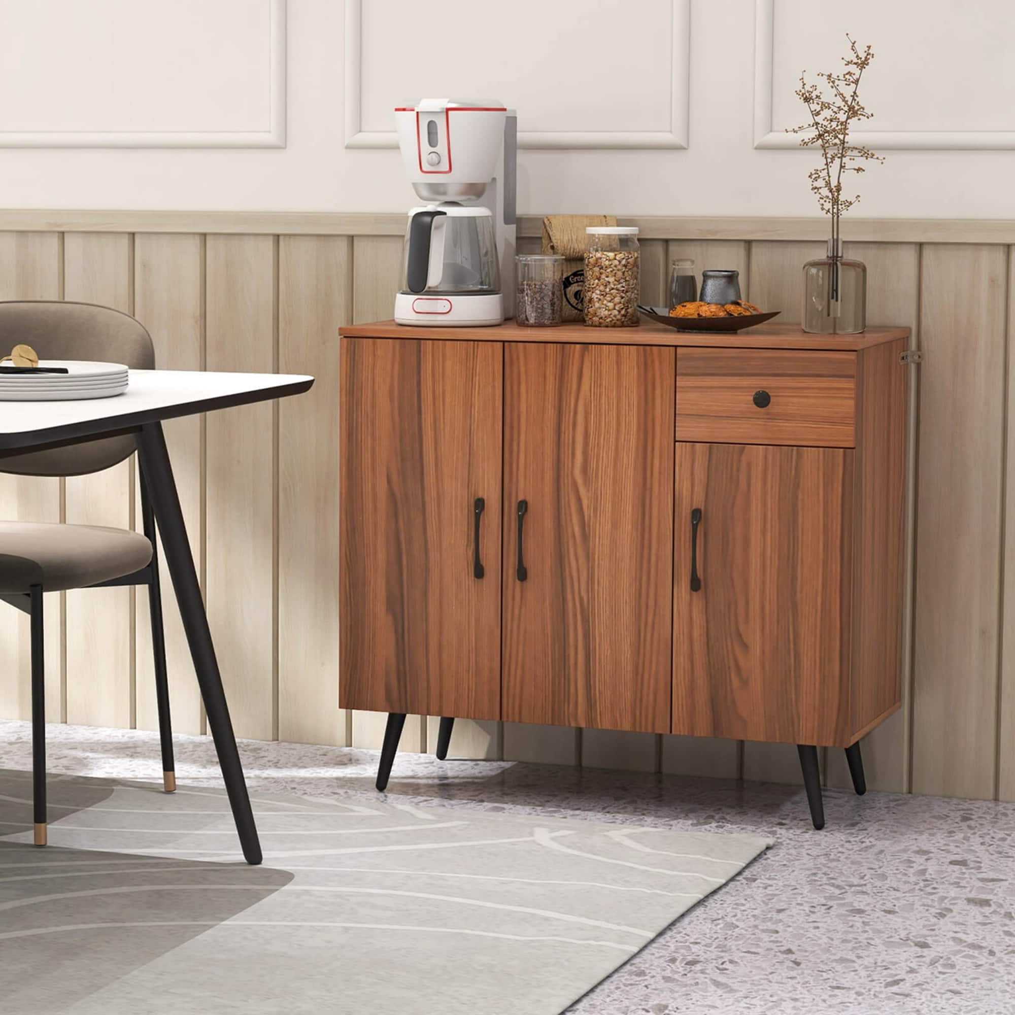 Buffet Cabinet with 3 Doors & Pull-out Drawer Adjustable Buffet Cabinet with 3 Doors & Pull-out Drawer Adjustable