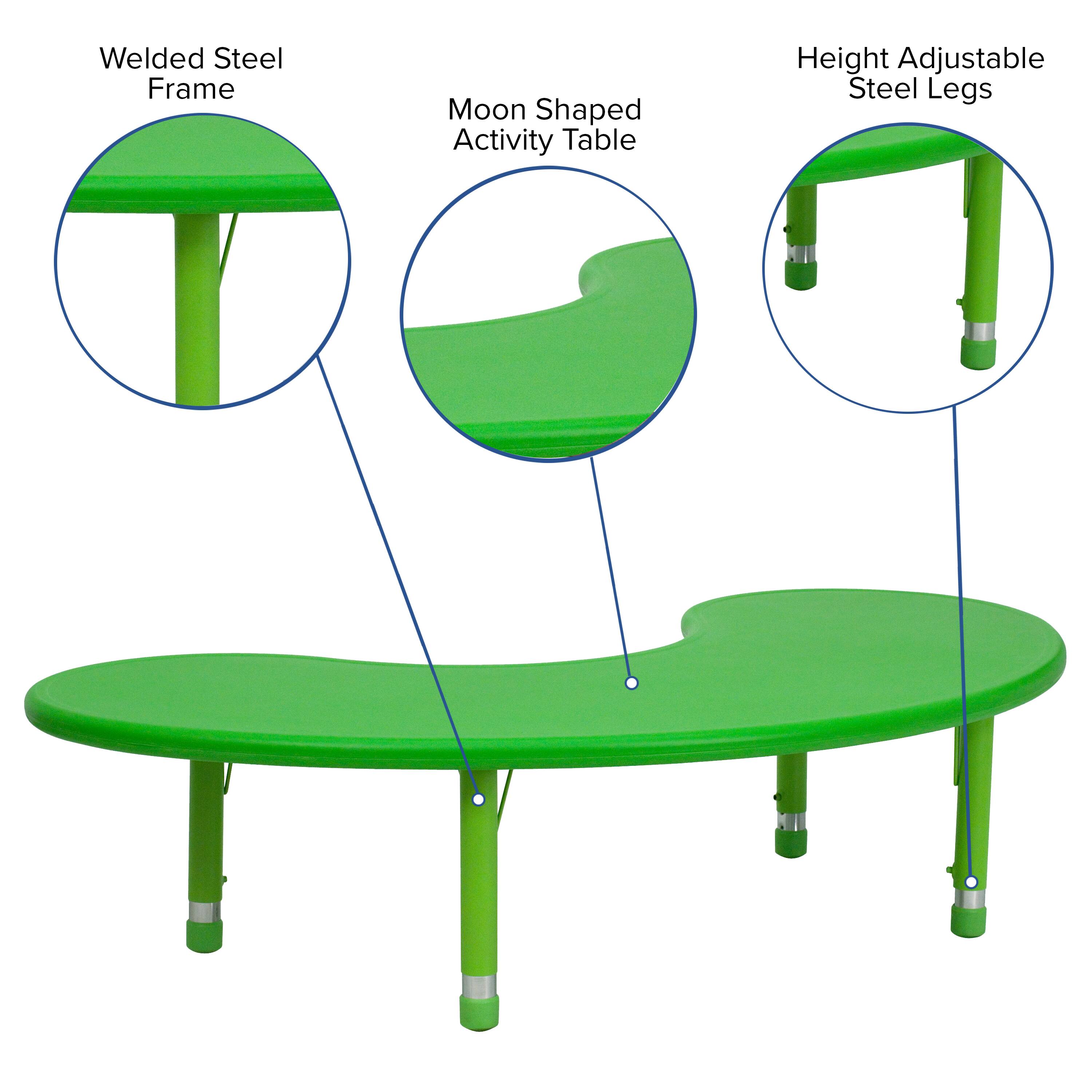 Welded Steel Frame  
Moon Shaped Activity Table  
Height Adjustable Steel Legs