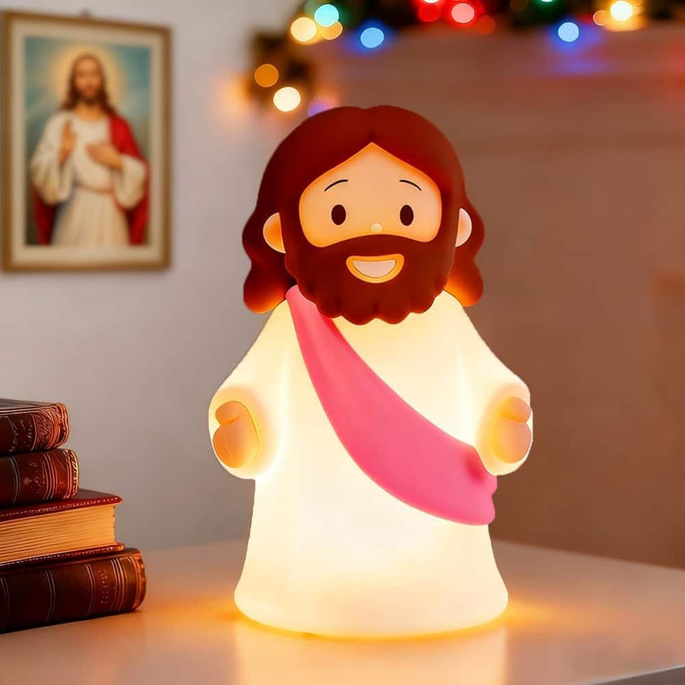 FINEAK - Rechargeable Jesus Night Light-Dimmable Silicone LED for Peace & Comfort - Pink