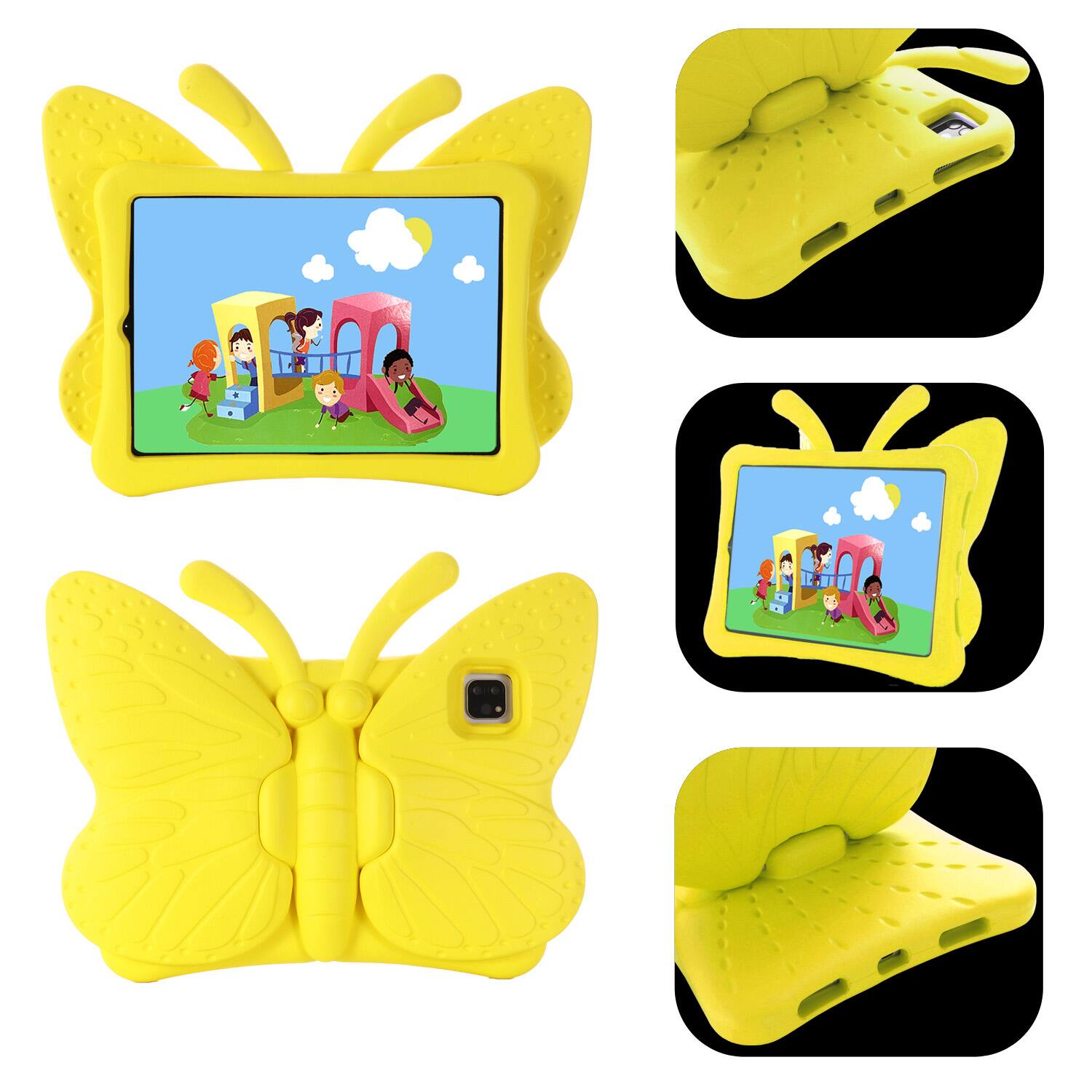 Back. Dteck - For Universal 8-inch Tablet Kid Case Butterfly Kickstand Light EVA Full Body Drop Protective Cover - Yellow.