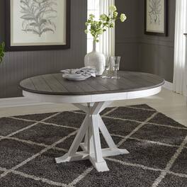 Liberty Furniture Industries - Pedestal Table in Poplar & Rubberwood Solids w Pine Veneer - Wirebrushed White W/ Charcoal Top