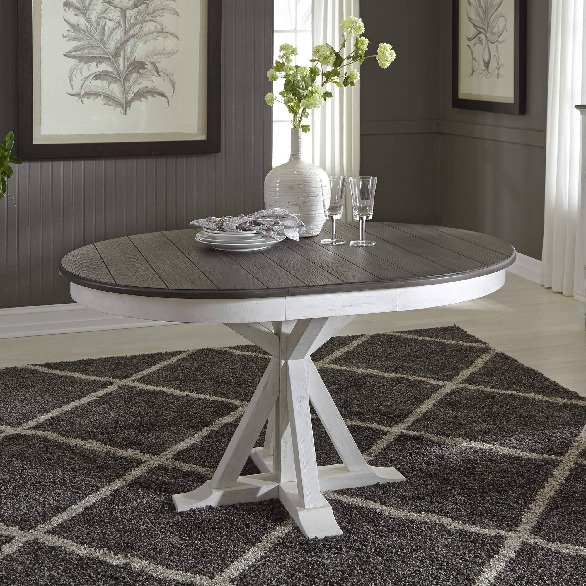 Front. Liberty Furniture Industries - Pedestal Table in Poplar & Rubberwood Solids w Pine Veneer - Wirebrushed White W/ Charcoal Top.
