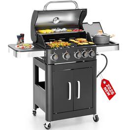 GlowWise - 2-in-1 Propane Grill & 4-Burner Griddle, 46,700 BTU, Side Burner & Cast Iron Grate for Outdoor Cooking.