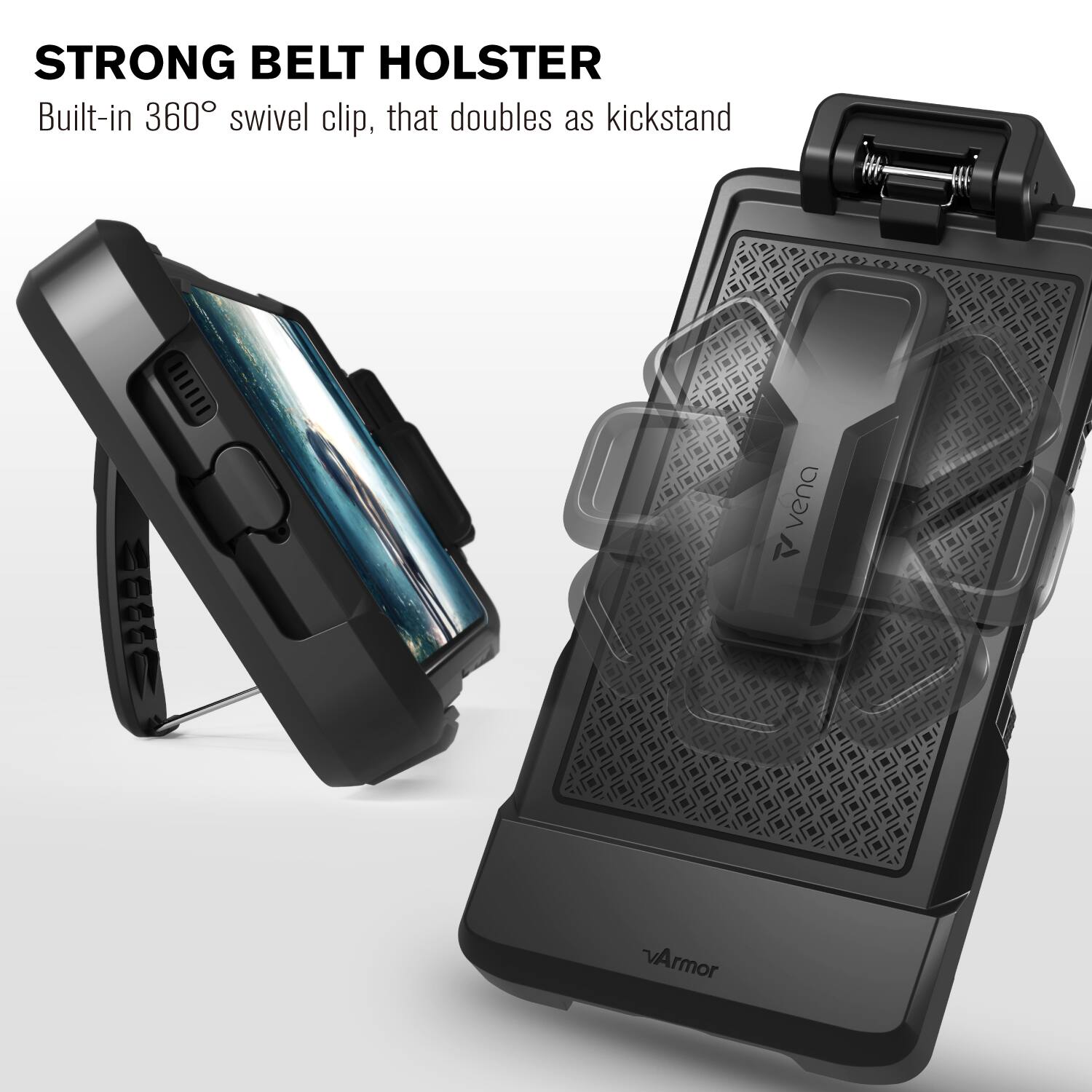 STRONG BELT HOLSTER Built-in 360° swivel clip, that doubles as kickstand vArmor
