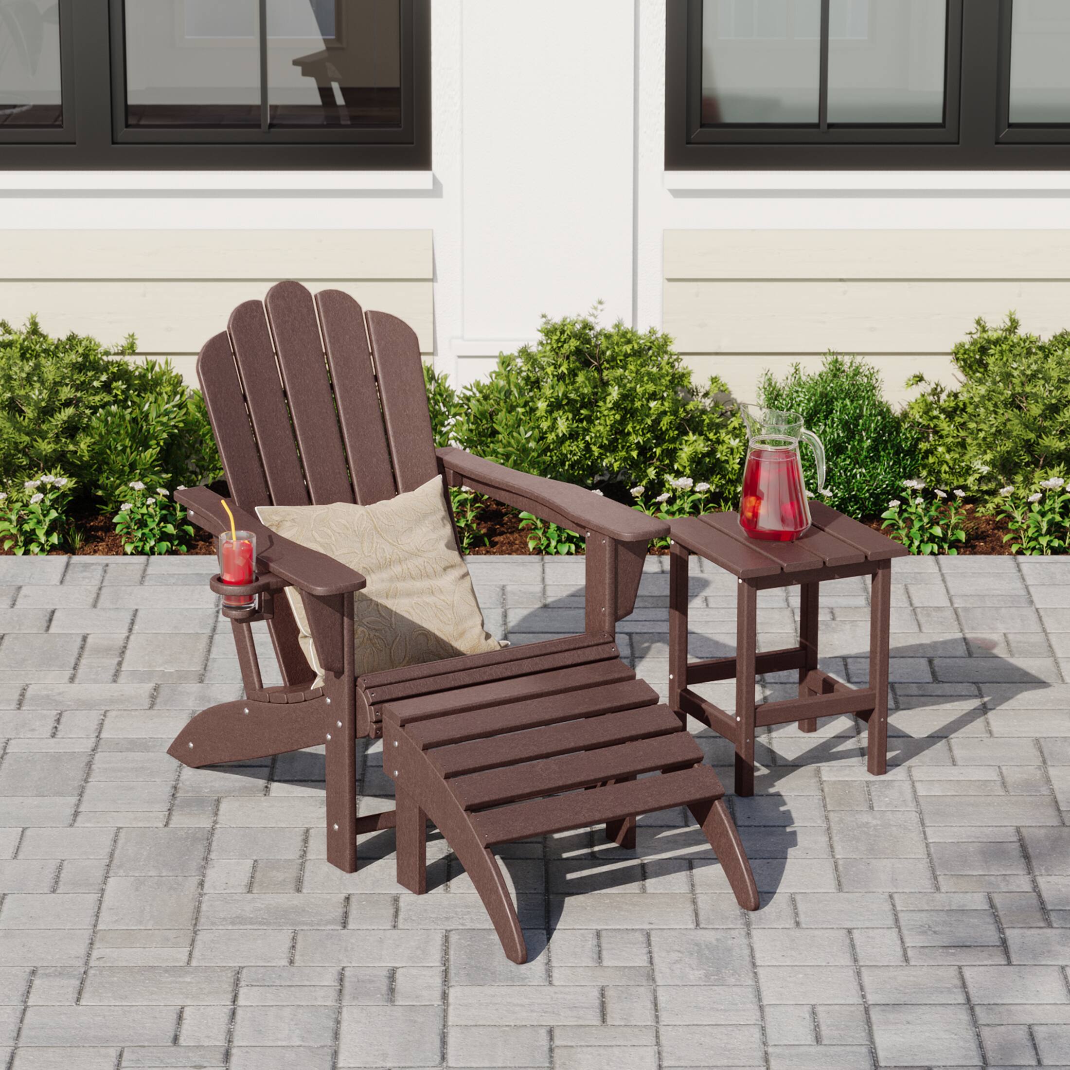 Angle. WestinTrends - WestinTrends Highland 3-Piece Adirondack Chair with Cup Holder and Folding Ottoman and Table Set - Dark Brown.