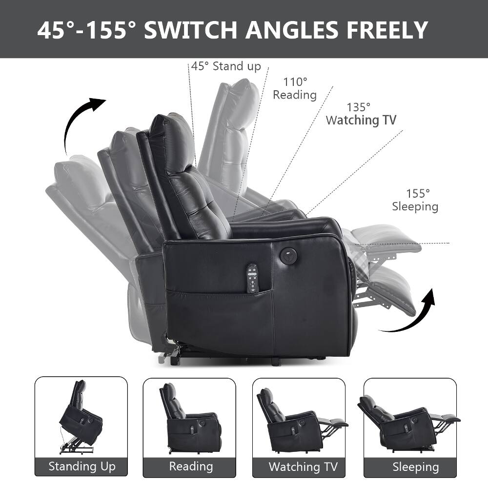 45°-155° SWITCH ANGLES FREELY

45° Stand up
110° Reading
135° Watching TV
155° Sleeping

Standing Up
Reading
Watching TV
Sleeping