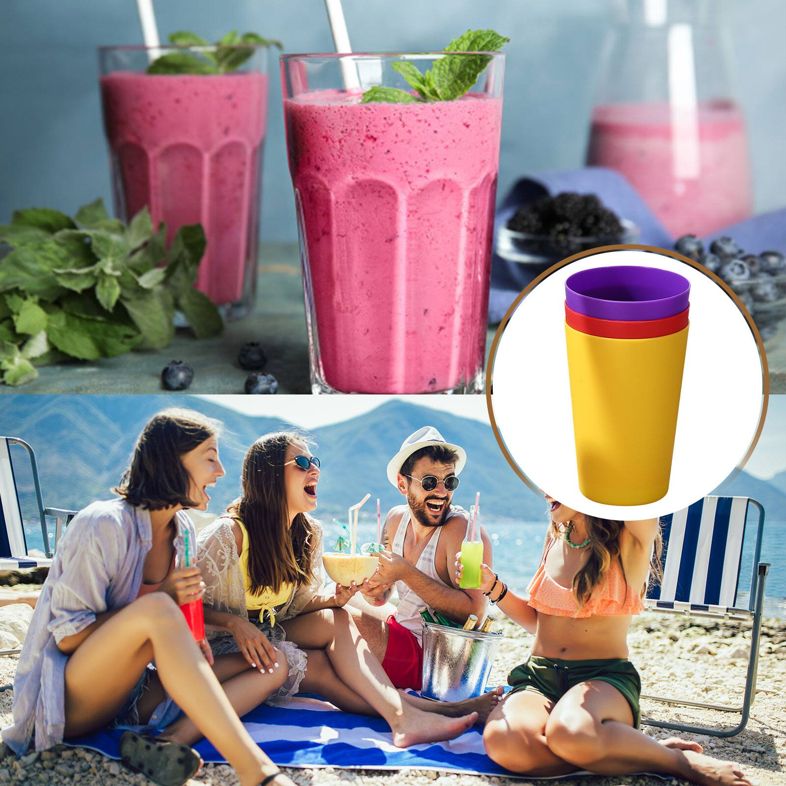 Alt View 6. Unique Bargains - 6pcs Plastic Tumblers, 11.8oz Reusable Unbreakable Water Tumblers for Home Office Outdoors Water Coffee Milk Juice Tea - Clear Green.