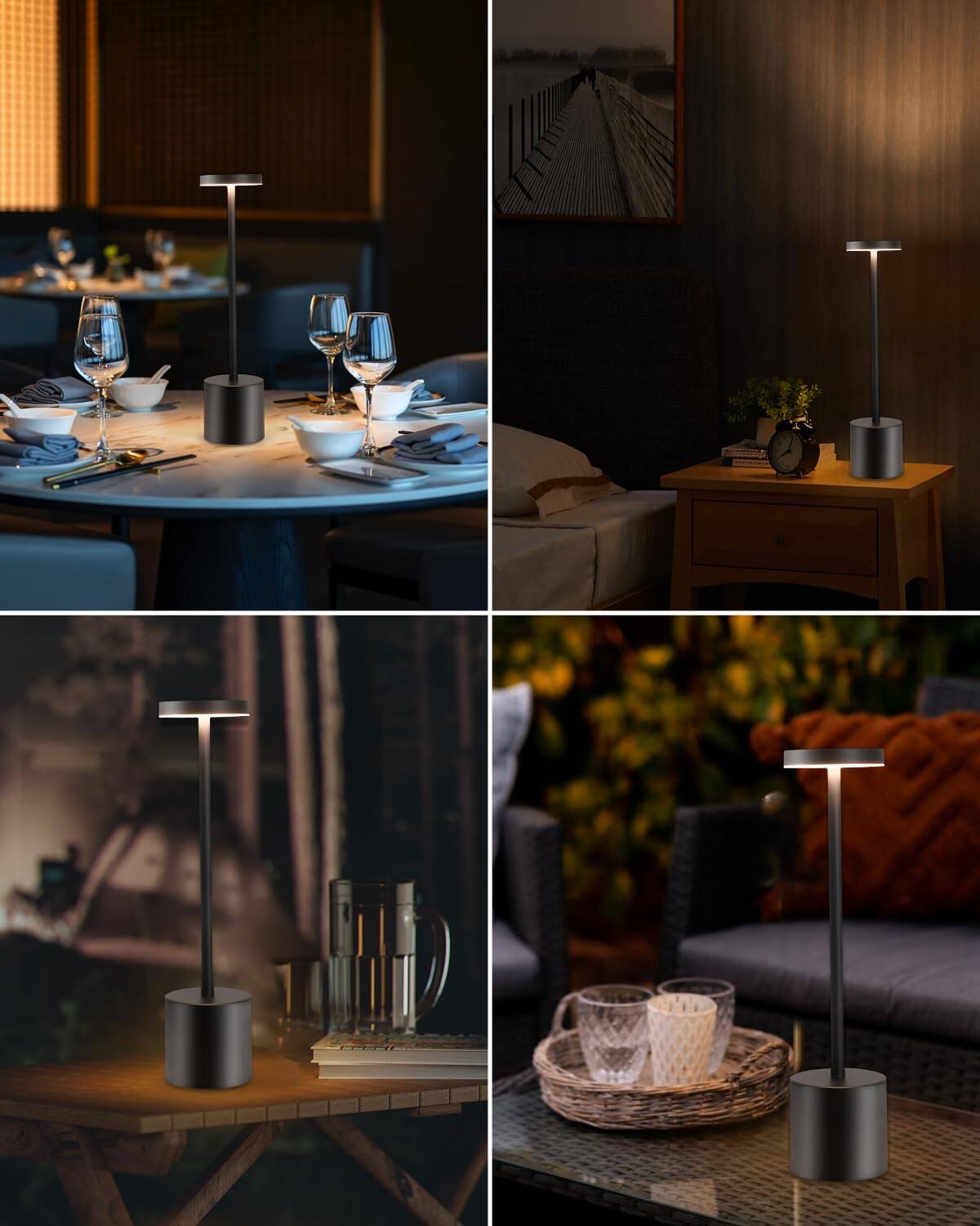 Alt View 6. Dazzling Pops - LED Cordless Table Lamp Set Portable 5000mAh Rechargeable Table Lamps Touch Control Outdoor Table Lamp - Black.