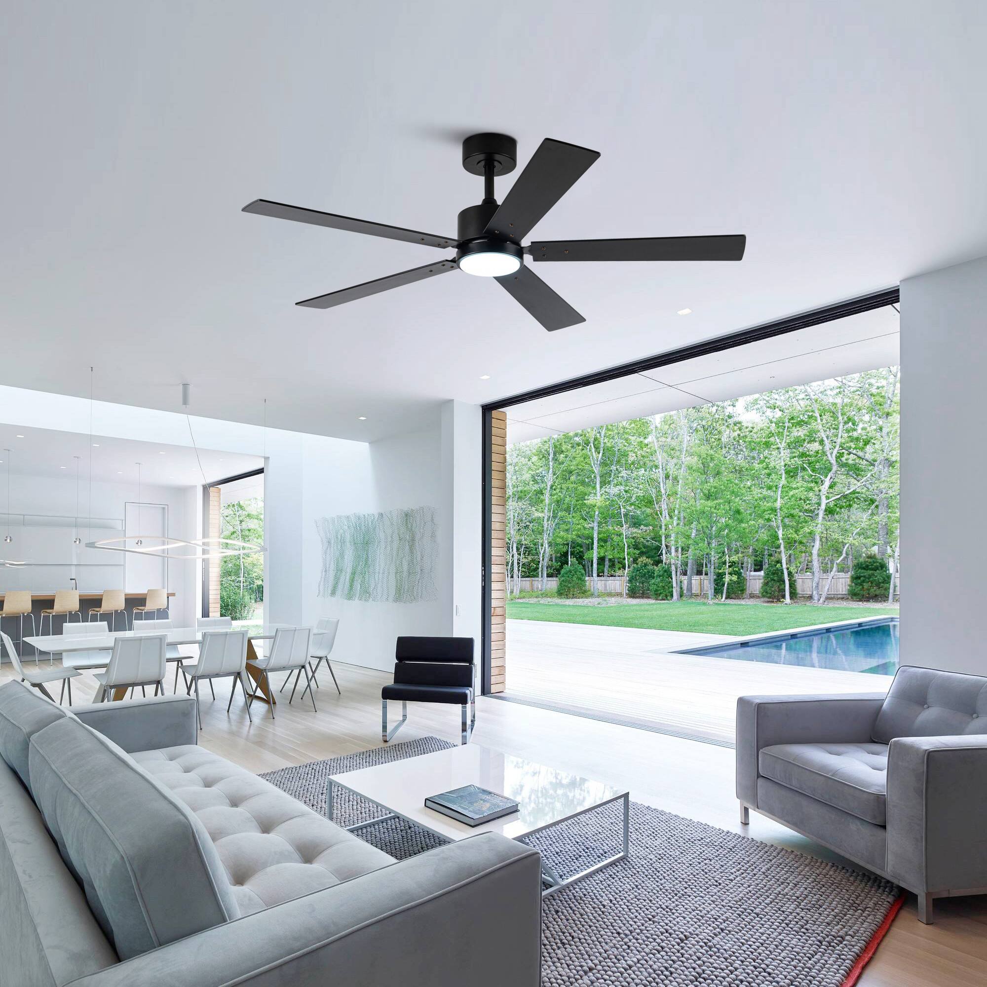 Angle. Vaczon - 52" Modern Black Integrated LED Ceiling Fan with Light and Remote Control and APP Control - Black.