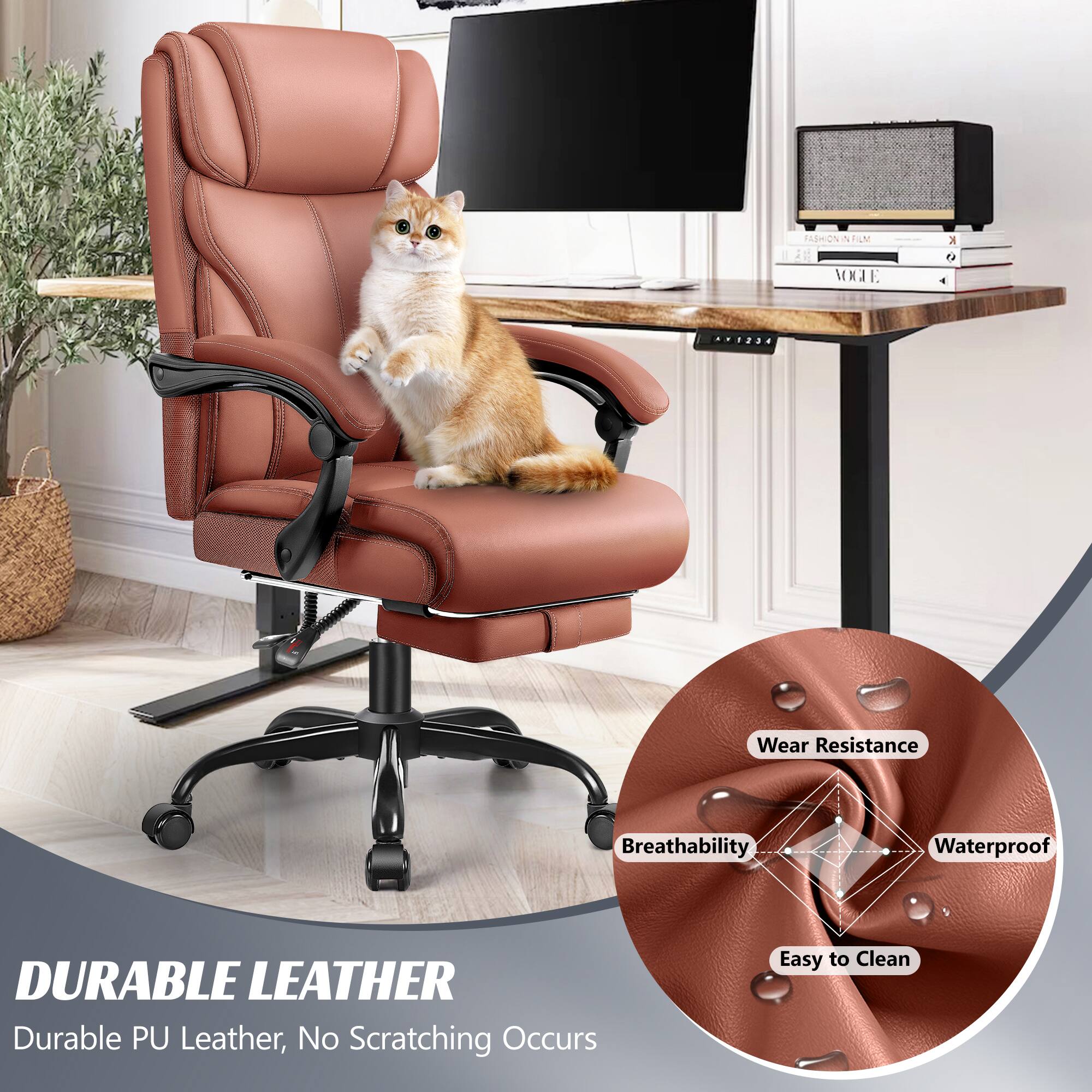 DURABLE LEATHER  
Durable PU Leather, No Scratching Occurs  

- Wear Resistance  
- Breathability  
- Waterproof  
- Easy to Clean