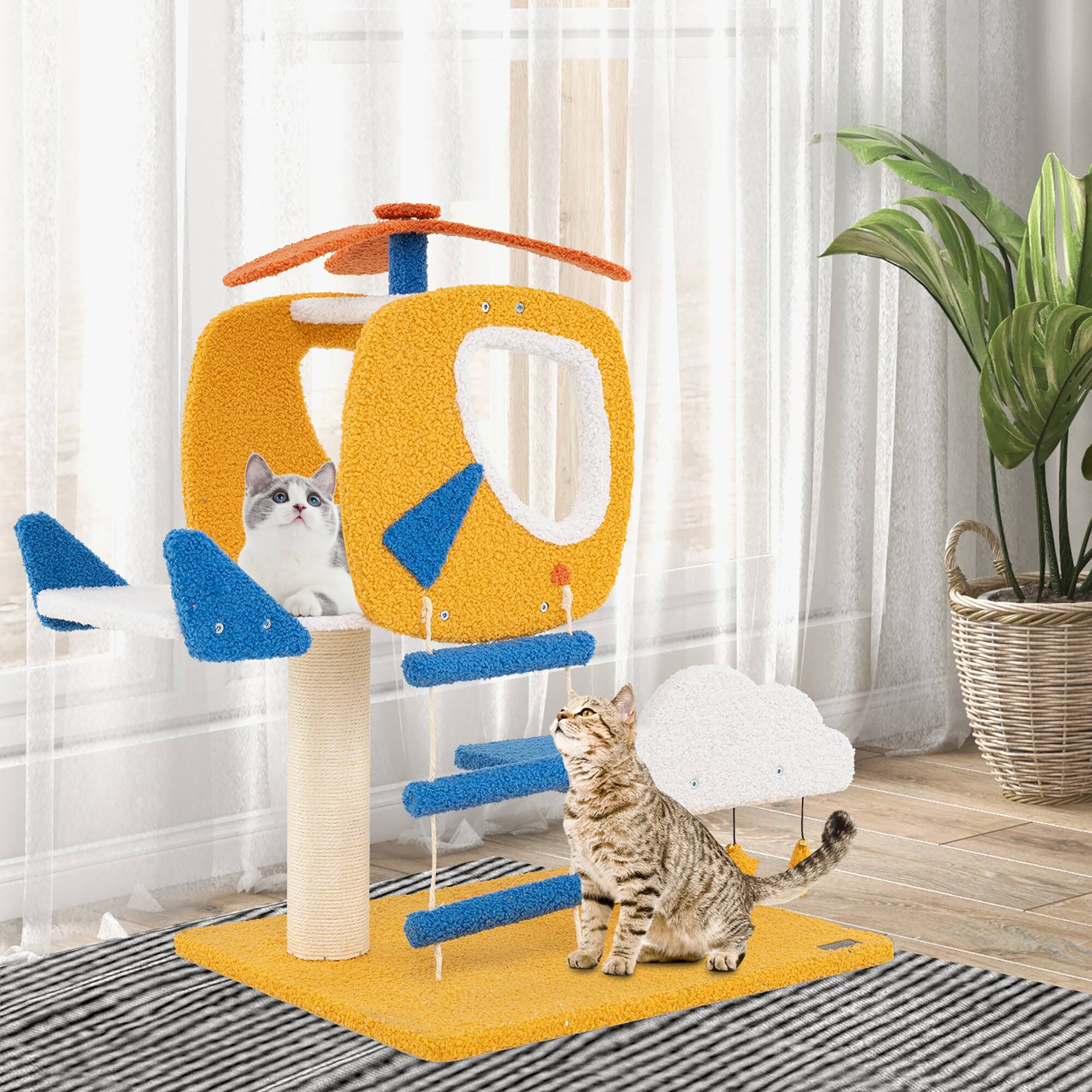 Alt View 3. Gymax - Gymax Aviation-themed Cat Tree for Indoor Cats w/ Helicopter Top Perch Scratching Post - GYM15339.