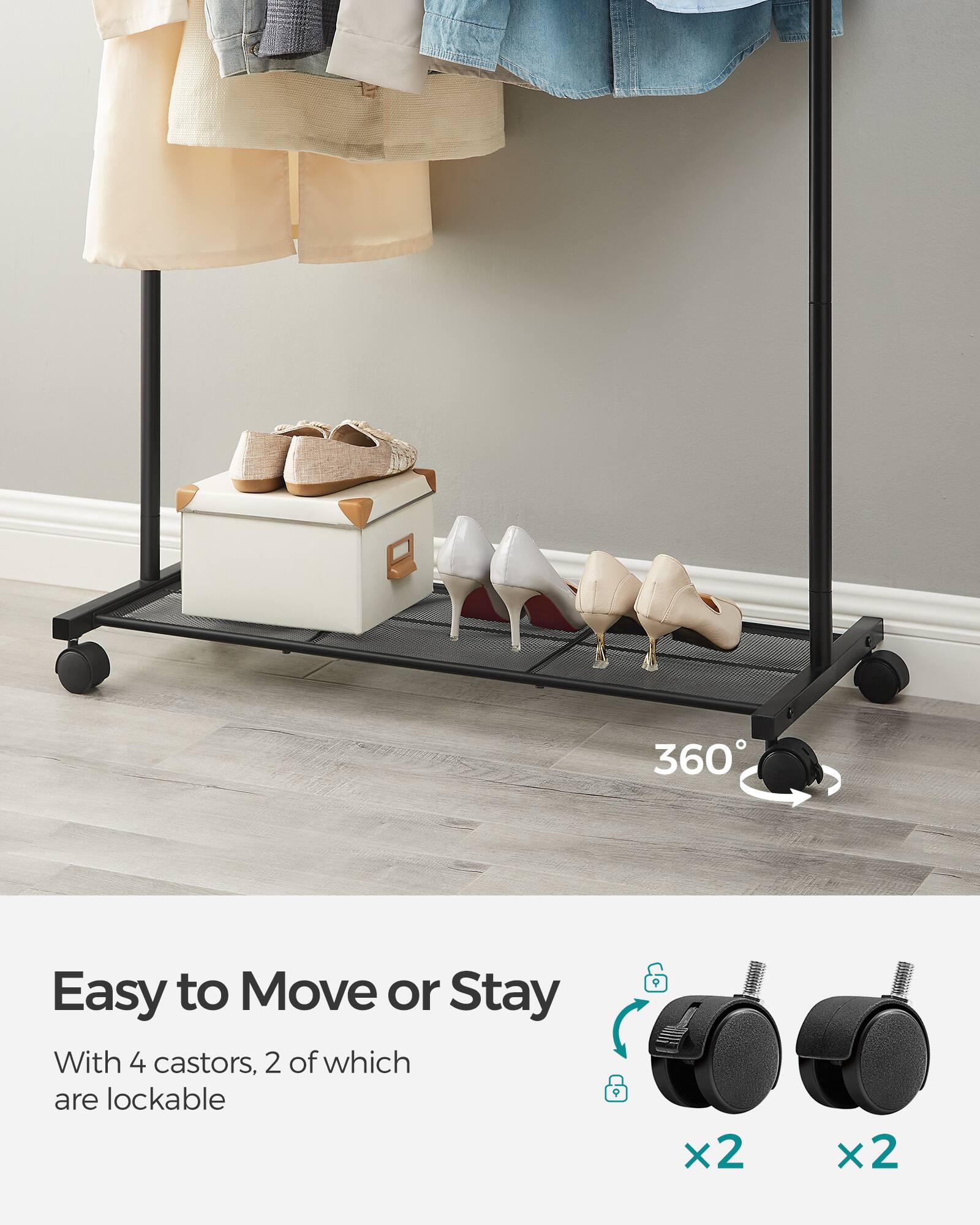360° Easy to Move or Stay

With 4 castors, 2 of which are lockable

x2 x2