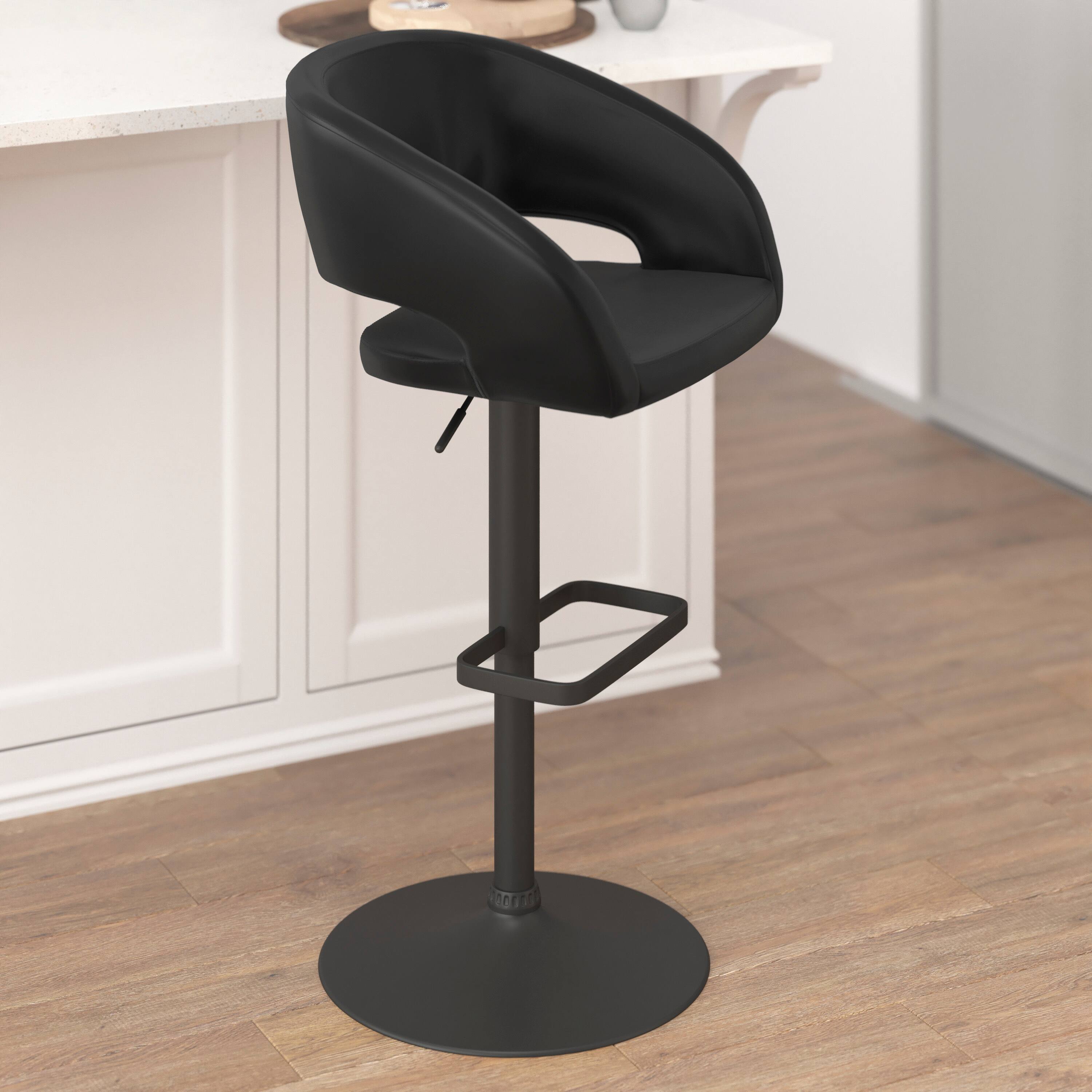Alt View 2. Flash Furniture - Erik Contemporary Black Vinyl Adjustable Height Barstool with Rounded Mid-Back and Black Base - Black.