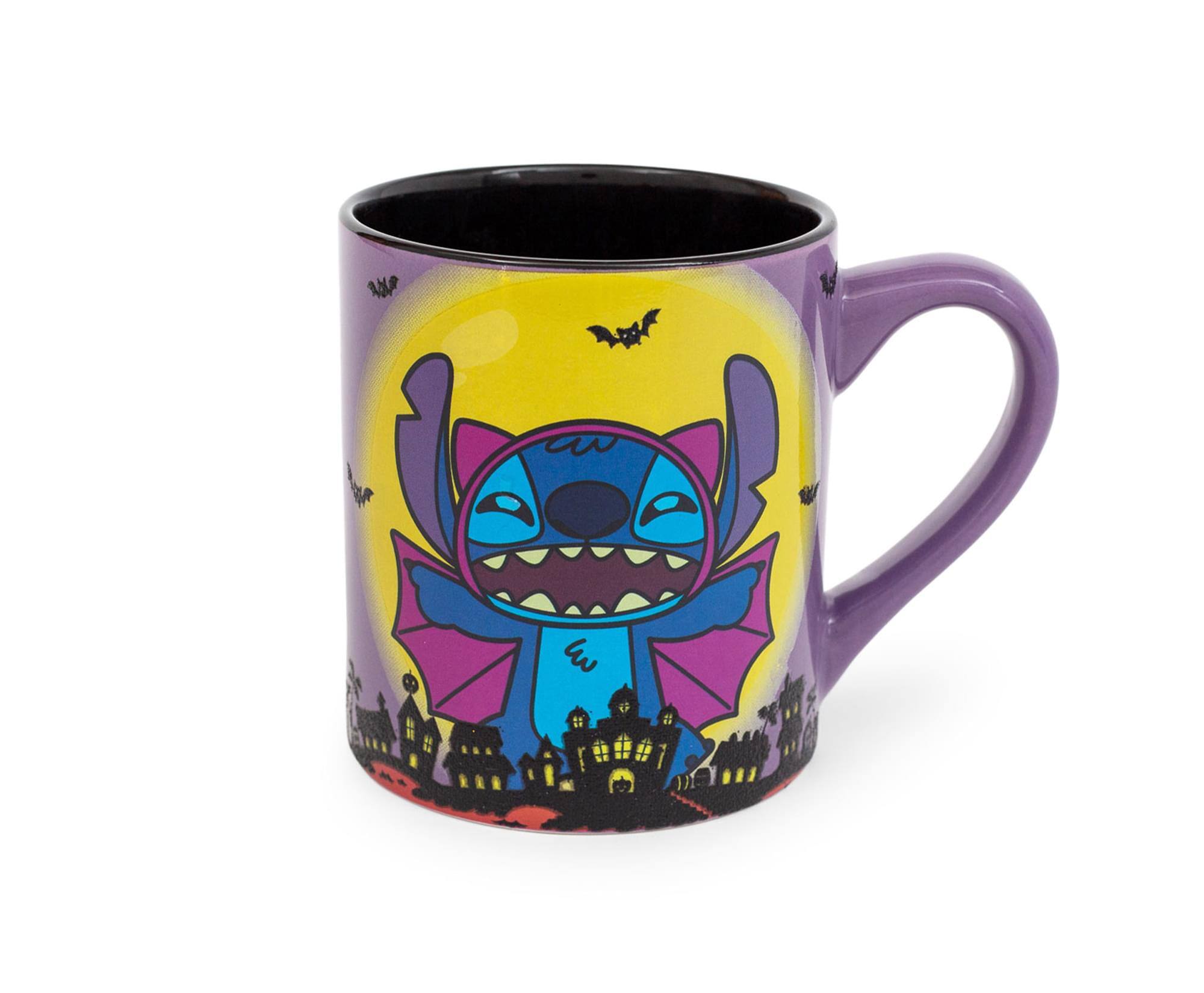 Front. Silver Buffalo - Disney Lilo & Stitch Vampire Ceramic Glitter Mug | Holds 14 Ounces - Purple.