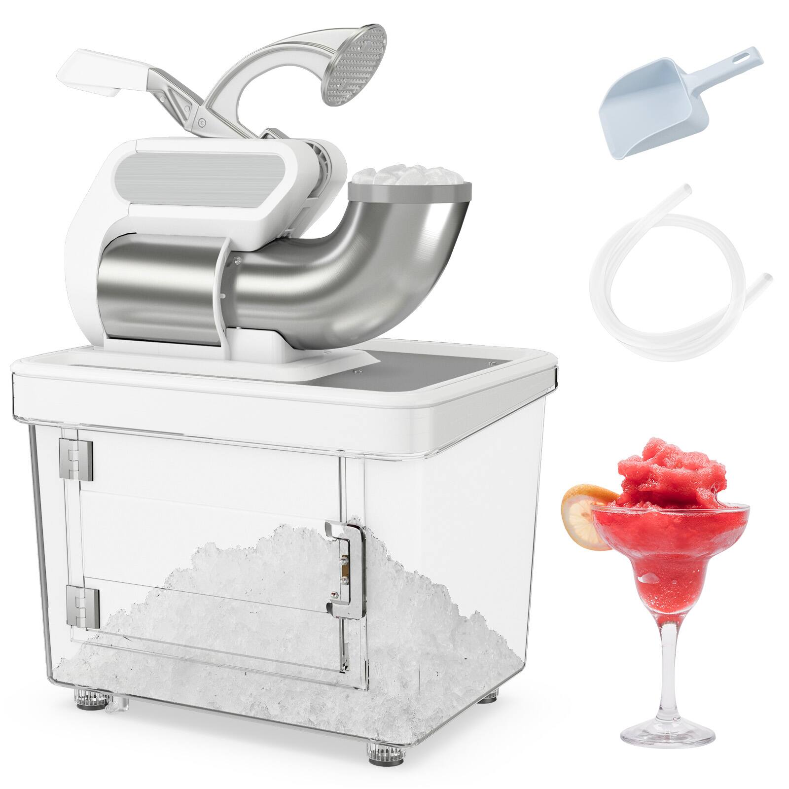 Front. Ecooso - 300W Commercial Ice Crusher, Dual Blades, Safety Switch, Countertop Shaved Ice Machine - Silver.