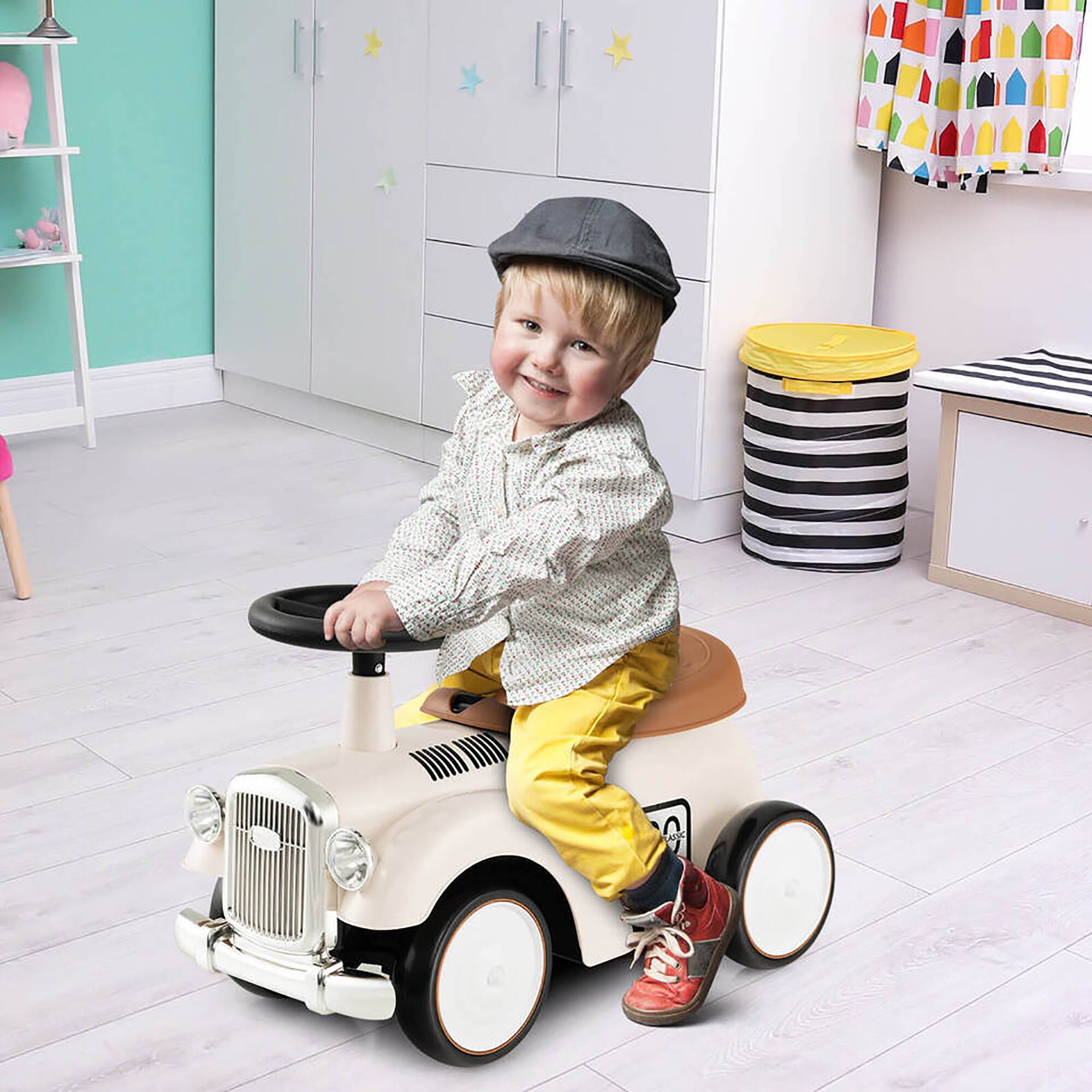 Alt View 1. Gymax - Gymax Retro Kids Ride-on Toy Kids Sit to Stand Vehicle with Working Steering Wheel White - White.