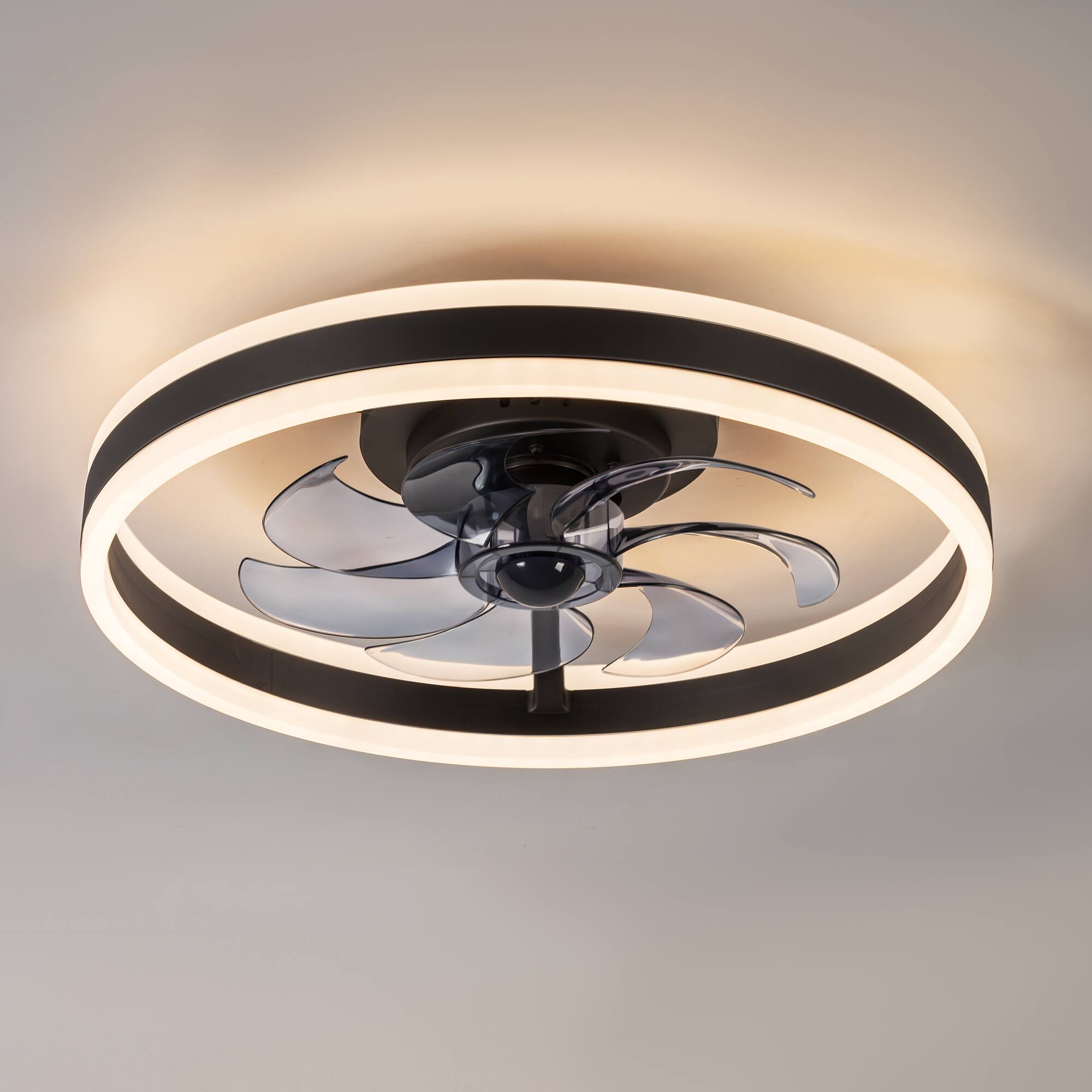 Alt View 10. Breezary - 20-Inch Flush Mount Enclosed Ceiling Fan with LED Light, Remote Control, 7 Blades, Reversible DC Motor - Black and Transparent.