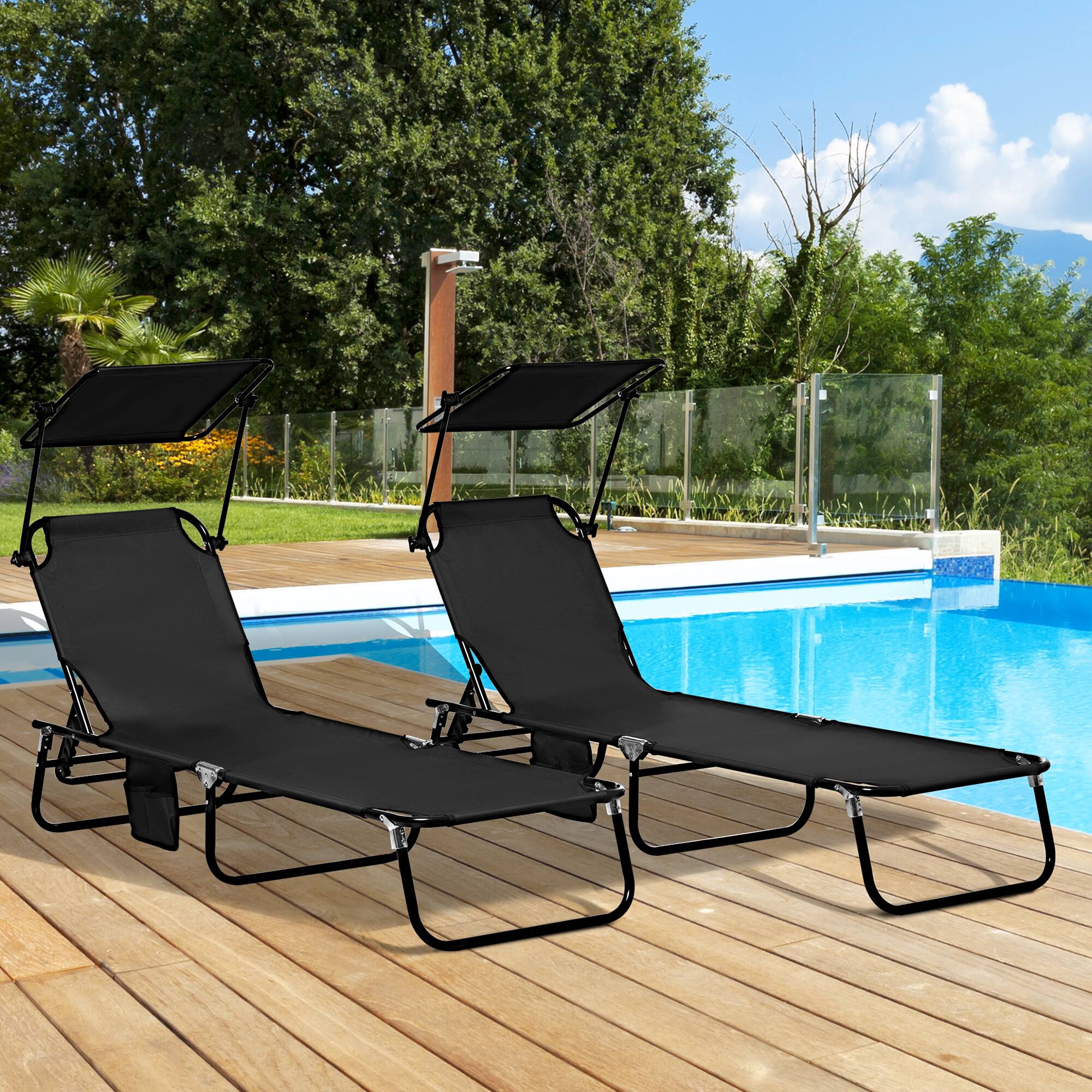 Alt View 1. Outsunny - Pool Lounge Chairs Set of 2, Outdoor Sun Tanning Chairs, Reclining Back - Black.