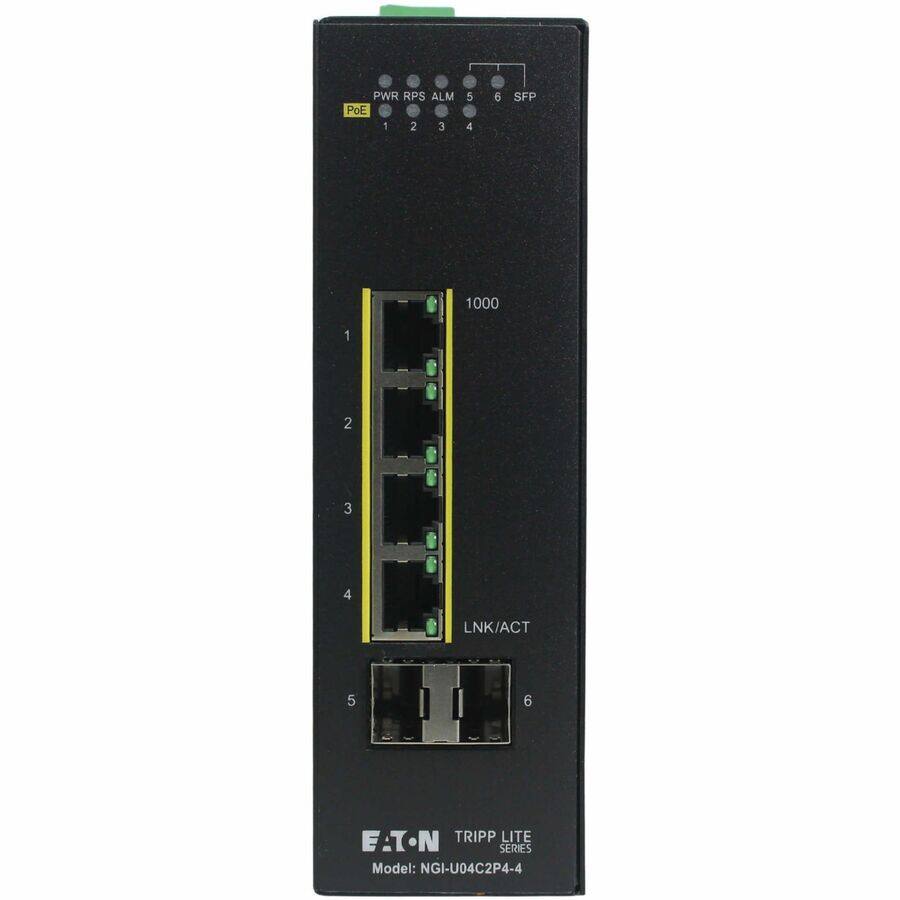 PWR RPS ALM PoE: 1 2 3 4 5 6  
SFP 1000: 1 2 3 4  
LNK/ACT: 5 6  
EATON TRIPP LITE SERIES  
Model: NGI-U04C2P4-4