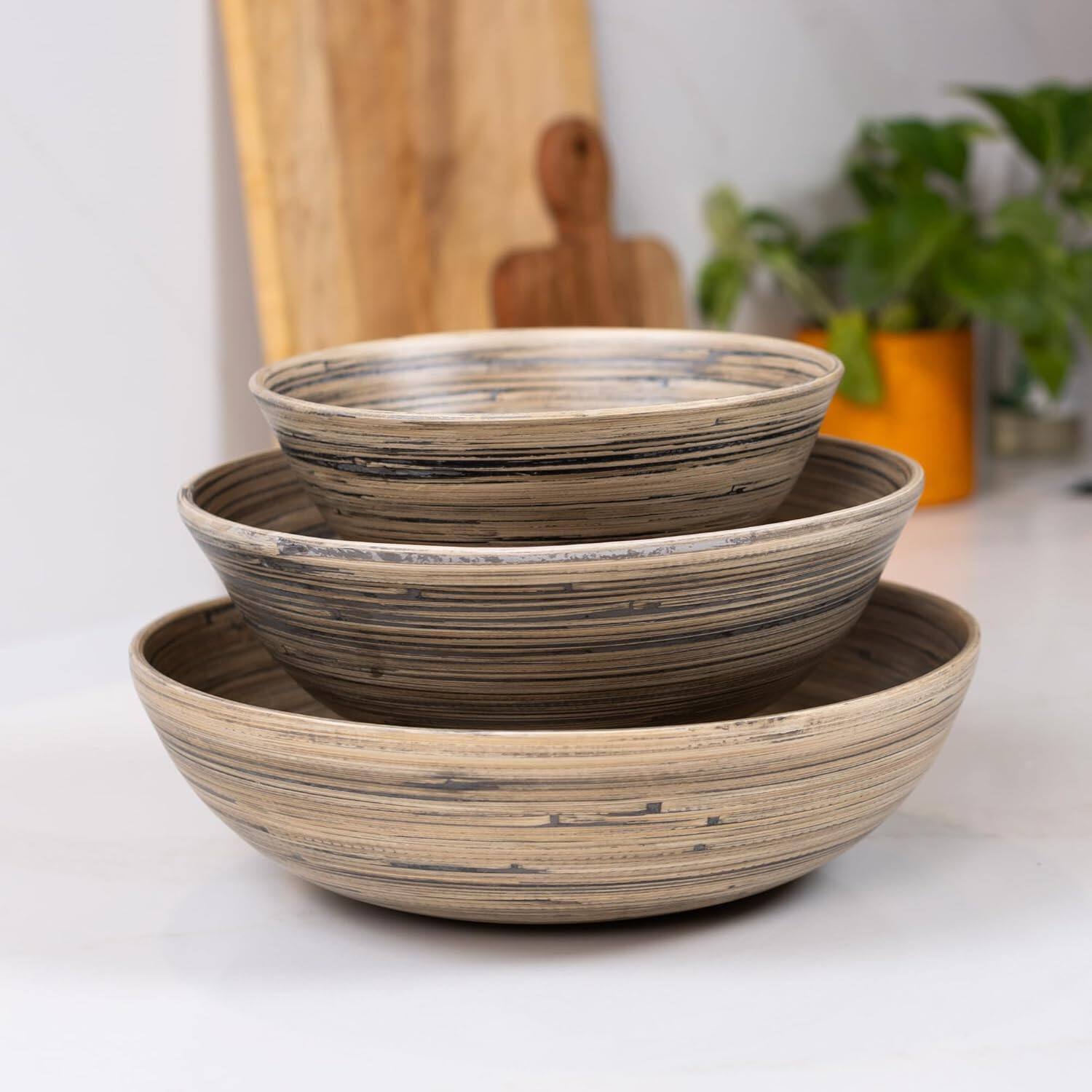 Alt View 2. Lexa - Bamboo 3-Piece Bowl Set, 12, 10, 8 Inch, Black Bamboo - Black/Natural.