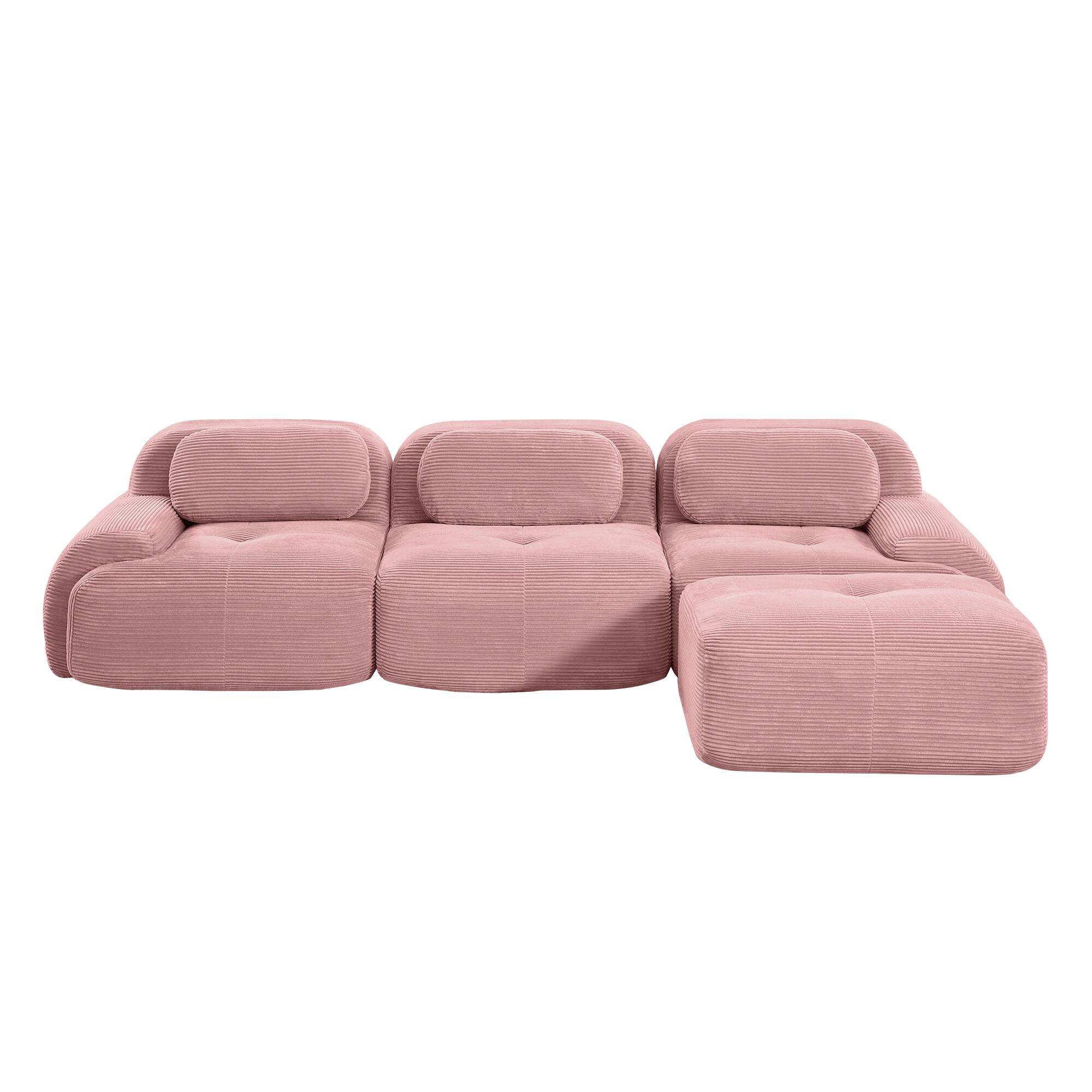 Alt View 8. LOVMOR - Corduroy Modular Couch L Shaped No Assembly Compressed Pack Anti Slip Curved Armrests For Bedroom Den Textured - Pink.