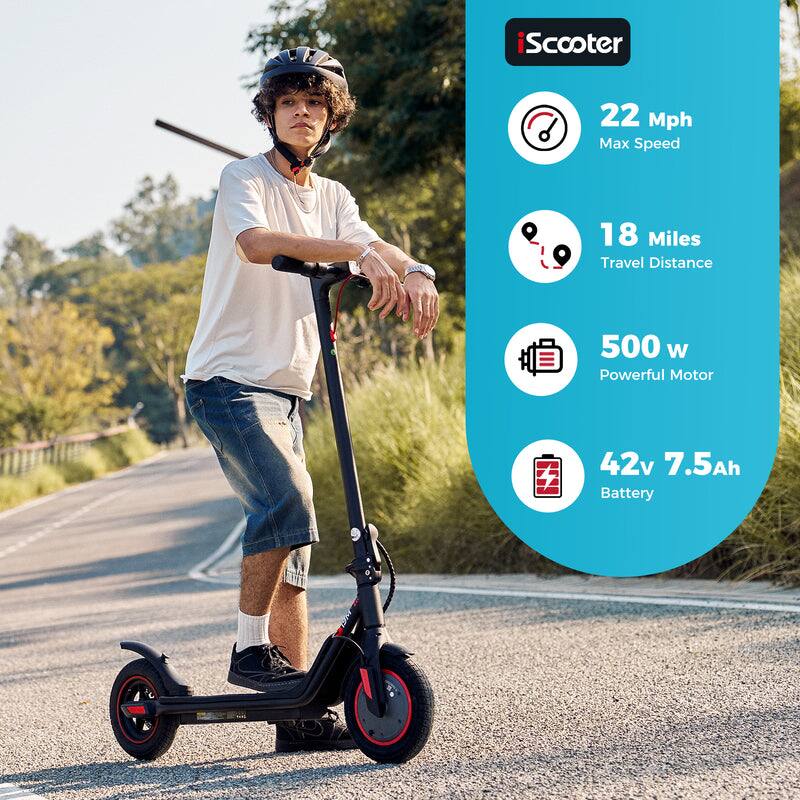 iScooter  
22 Mph Max Speed  
18 Miles Travel Distance  
500 W Powerful Motor  
42v 7.5Ah Battery
