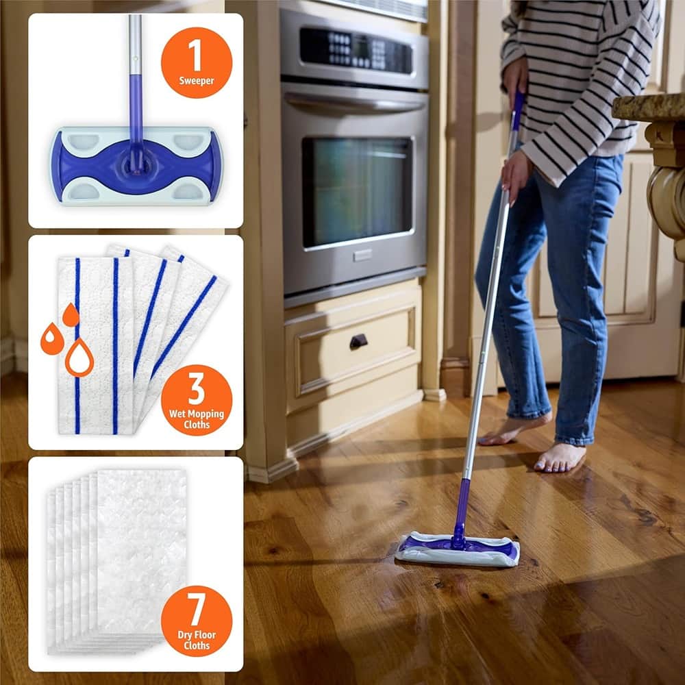 Schertz - Wet & Dry Sweeper Kit, Handle, 7 Dry Cloths, 3 Wet Cloths