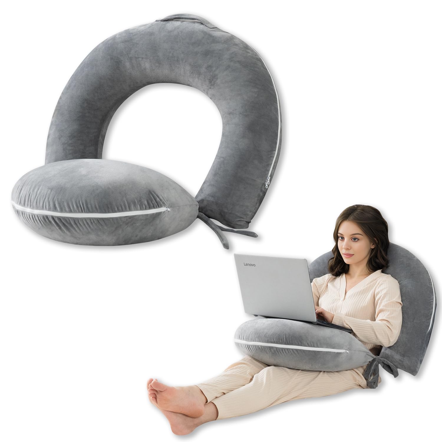 Front. MAGICAL RUBS - Reading Pillow For Sitting In Bed Nurse & Relax Adults Moms Sit Up Grey - Grey Original Design.