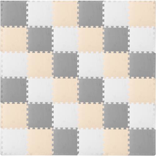 Alt View 3. ProSource - ProsourceFit Kids Solid Floor Play Mat 3/8-in, 36 sf - White/Grey/Beige.